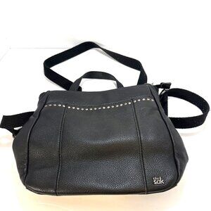 The Sak Black Leather Backpack Crossbody with Mint Patterned Interior